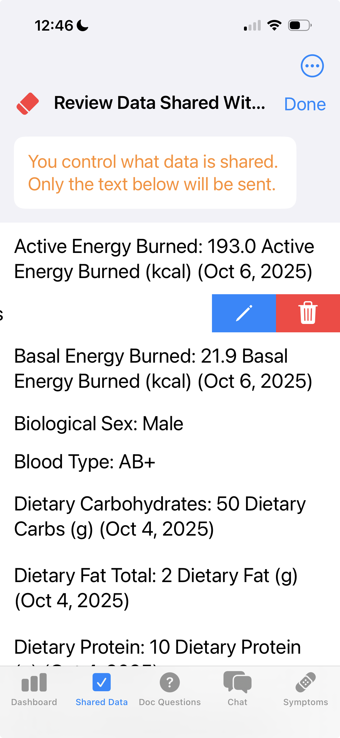 Shared Data Screenshot